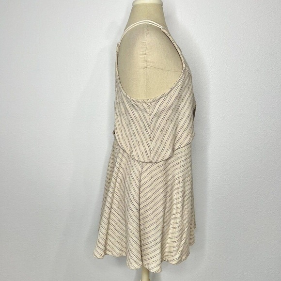 Free People Novelty Ivory Blue Striped Linen Sleeveless Open Back Mini Dress - Picture 10 of 14